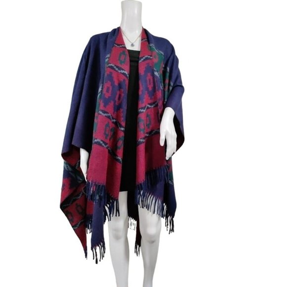 Forum Panco Tassel Poncho Shawl Cape Wraps Geometric Sweater Purple Women's - Picture 2 of 11